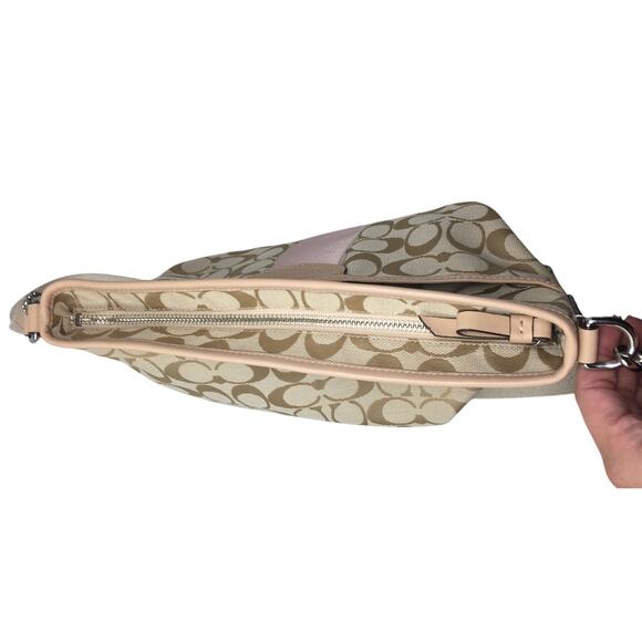 Coach Monogram Tan Canvas Crossbody Bag with Wide Pink Stripe in Center - Picture 7 of 16